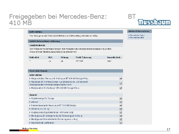 Freigegeben bei Mercedes-Benz: 410 MB Made in Germany BT 17 