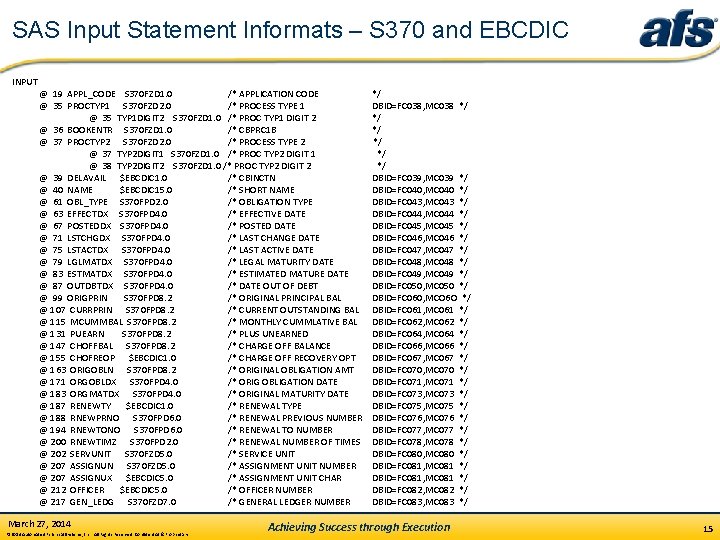 SAS Input Statement Informats – S 370 and EBCDIC INPUT @ 19 APPL_CODE S SAS Input Statement Informats – S 370 and EBCDIC INPUT @ 19 APPL_CODE S