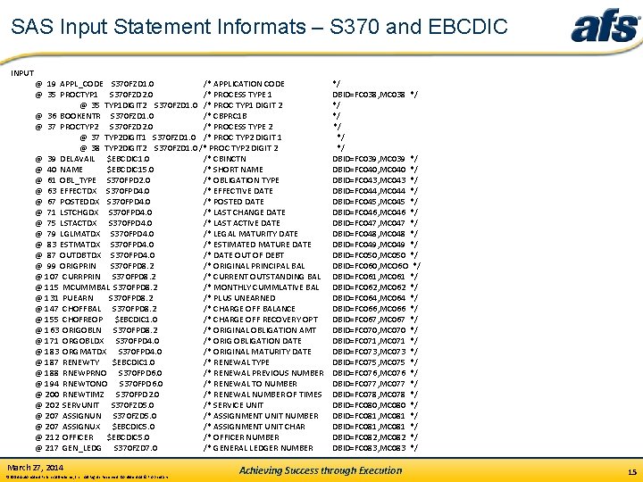 SAS Input Statement Informats – S 370 and EBCDIC INPUT @ 19 APPL_CODE S