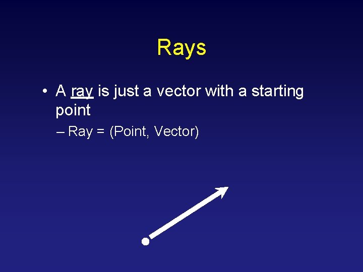 Rays • A ray is just a vector with a starting point – Ray