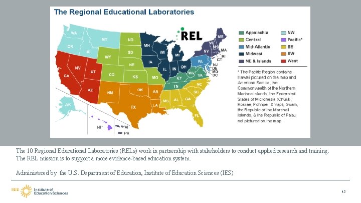 The 10 Regional Educational Laboratories (RELs) work in partnership with stakeholders to conduct applied