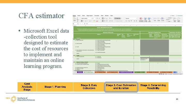 CFA estimator • Microsoft Excel data -collection tool designed to estimate the cost of