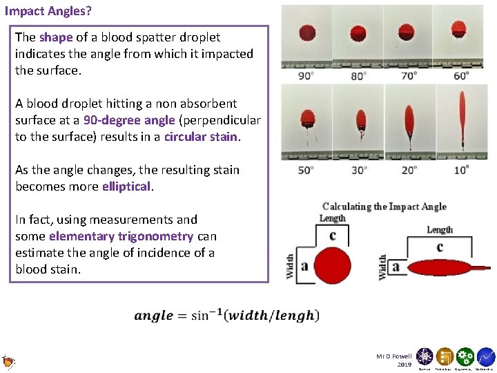 Impact Angles? The shape of a blood spatter droplet indicates the angle from which