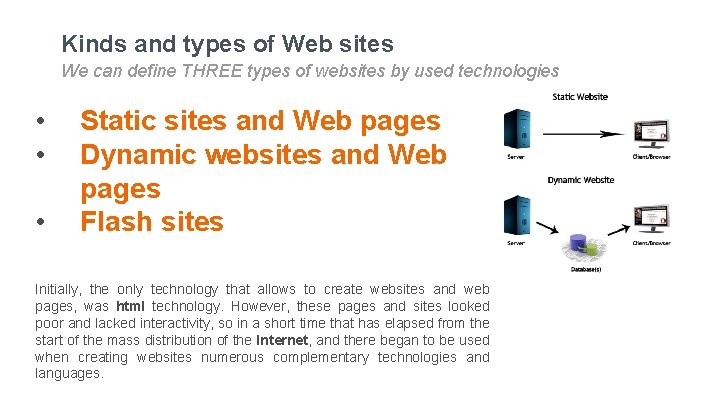 Kinds and types of Web sites We can define THREE types of websites by