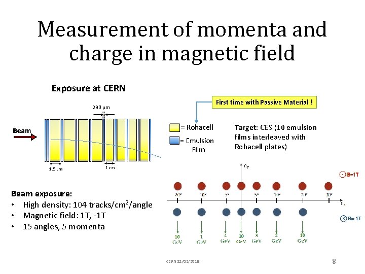 Measurement of momenta and charge in magnetic field Exposure at CERN First time with