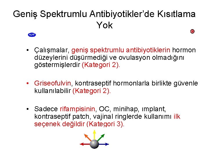 Geniş Spektrumlu Antibiyotikler’de Kısıtlama Yok • Çalışmalar, geniş spektrumlu antibiyotiklerin hormon düzeylerini düşürmediği ve