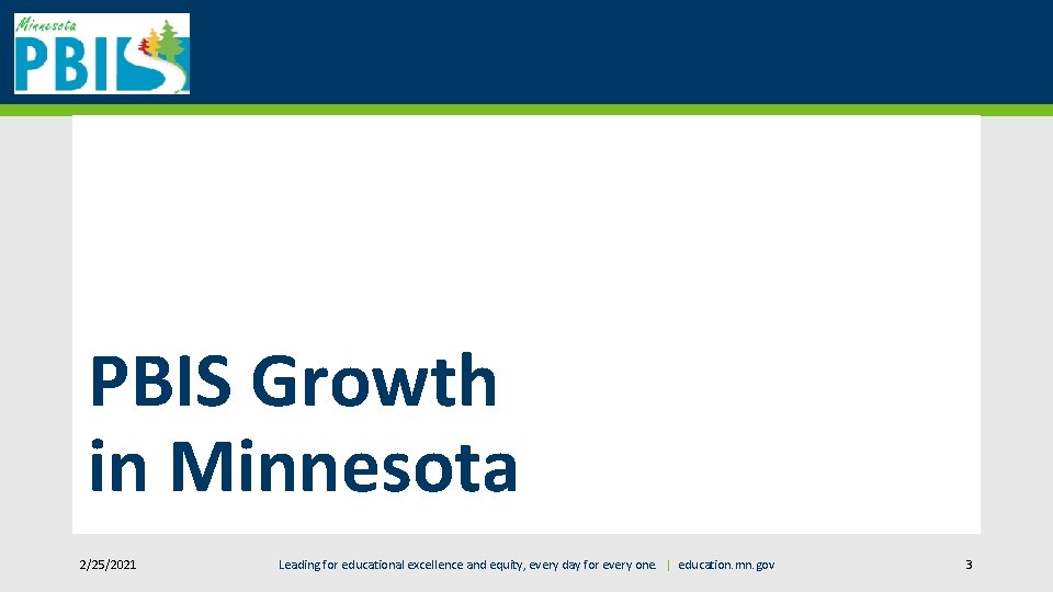 PBIS Growth in Minnesota 2/25/2021 Leading for educational excellence and equity, every day for