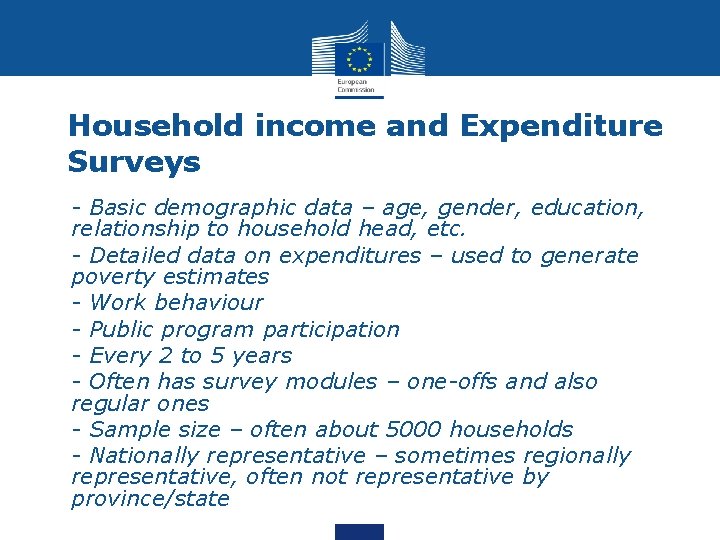 Household income and Expenditure Surveys • - Basic demographic data – age, gender, education,