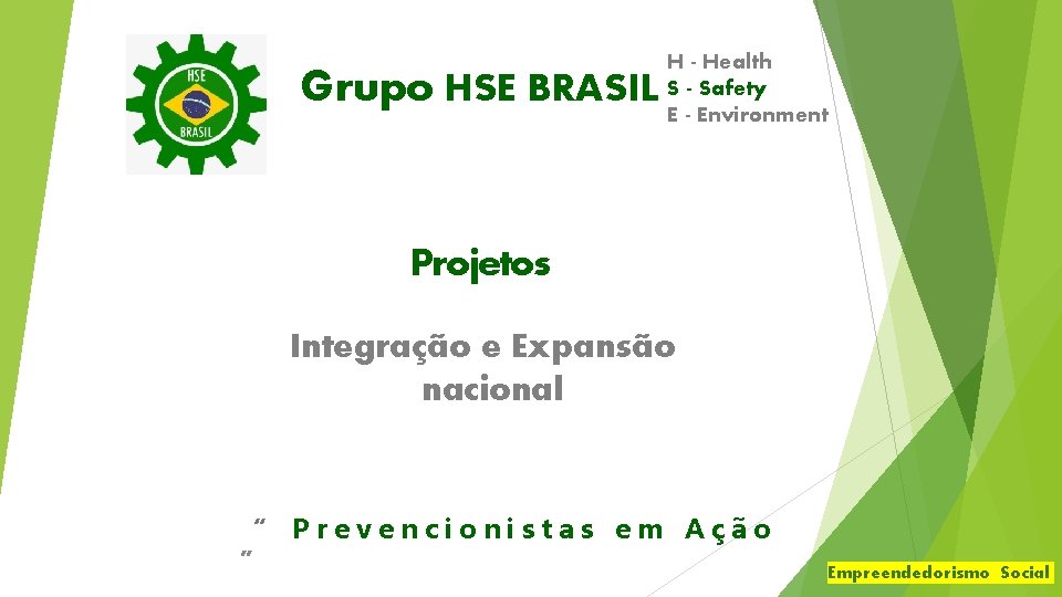 Grupo HSE BRASIL H - Health S - Safety E - Environment Projetos Integração