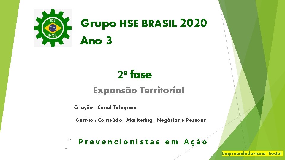 Grupo HSE BRASIL 2020 Ano 3 2ª fase Expansão Territorial Criação : Canal Telegram