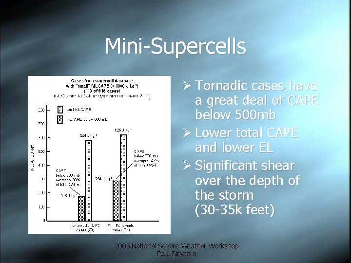 Mini-Supercells Ø Tornadic cases have a great deal of CAPE below 500 mb Ø