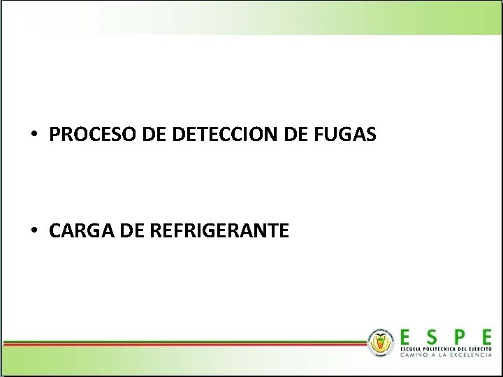  • PROCESO DE DETECCION DE FUGAS • CARGA DE REFRIGERANTE 