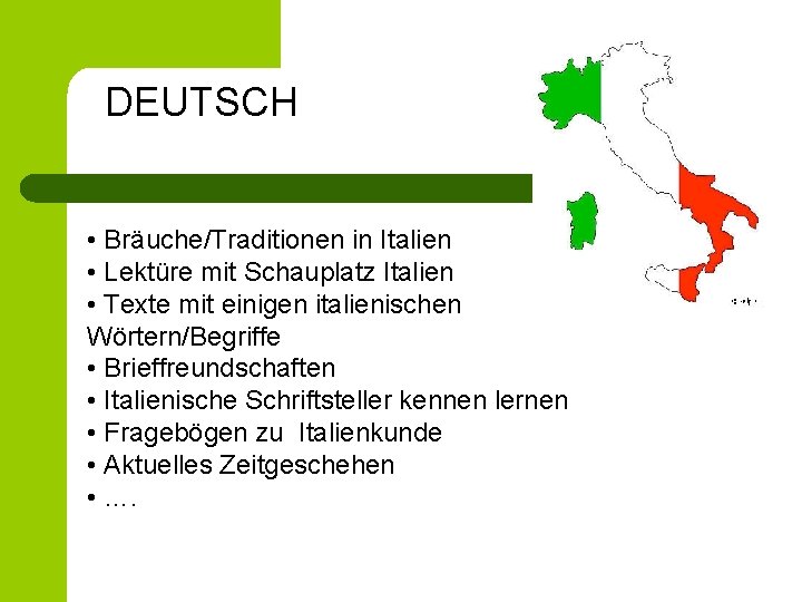 DEUTSCH • Bräuche/Traditionen in Italien • Lektüre mit Schauplatz Italien • Texte mit einigen