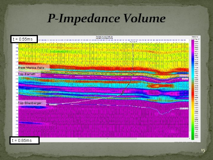 P-Impedance Volume t = 0. 55 ms Base Marble Falls Top Barnett Top Ellenberger