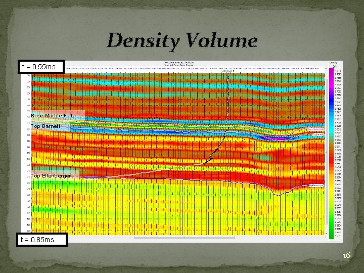 Density Volume t = 0. 55 ms Base Marble Falls Top Barnett Top Ellenberger