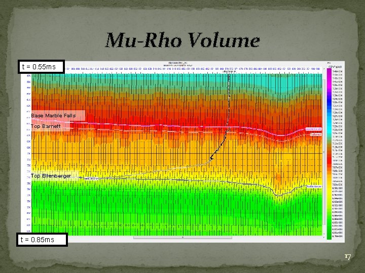 Mu-Rho Volume t = 0. 55 ms Base Marble Falls Top Barnett Top Ellenberger