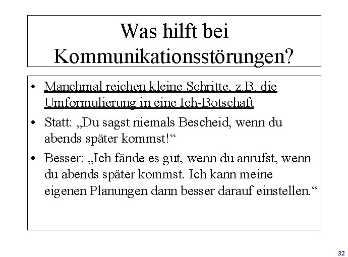 Was hilft bei Kommunikationsstörungen? • Manchmal reichen kleine Schritte, z. B. die Umformulierung in