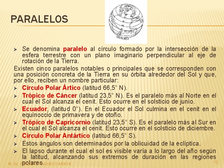 PARALELOS Se denomina paralelo al círculo formado por la intersección de la esfera terrestre