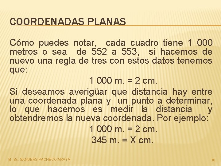 COORDENADAS PLANAS Cómo puedes notar, cada cuadro tiene 1 000 metros o sea de