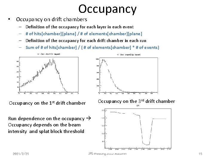 Occupancy • Occupancy on drift chambers – – Definition of the occupancy for each