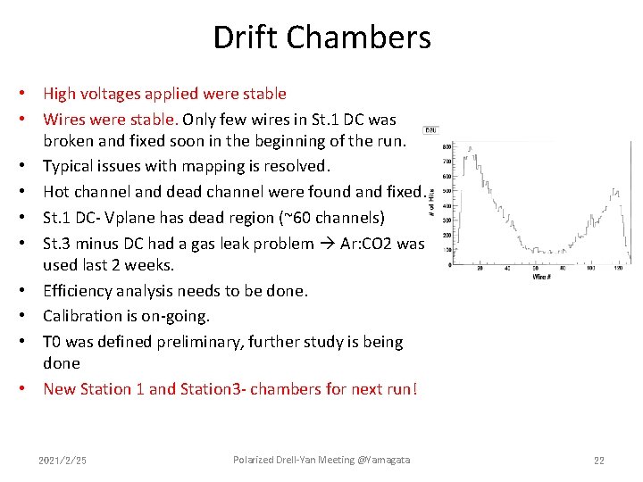 Drift Chambers • High voltages applied were stable • Wires were stable. Only few