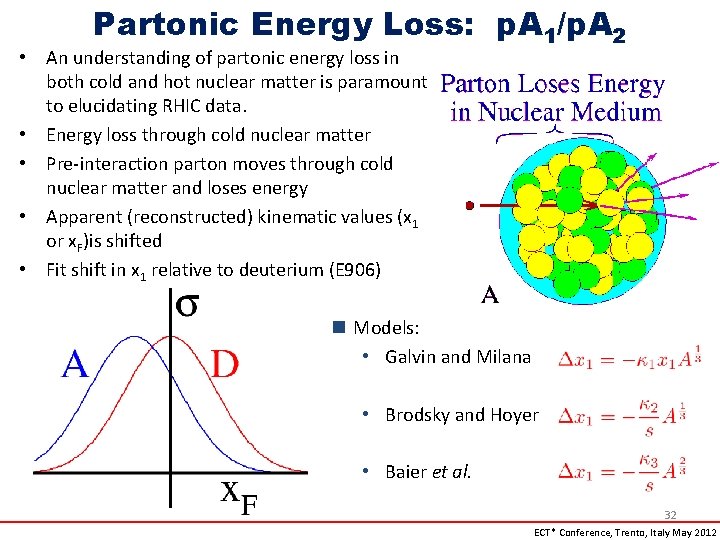 Partonic Energy Loss: p. A 1/p. A 2 • An understanding of partonic energy