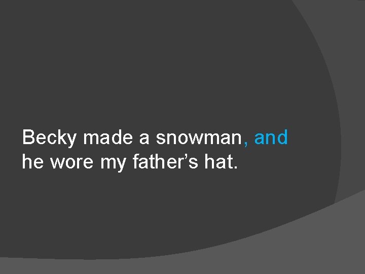 Becky made a snowman, and he wore my father’s hat. 