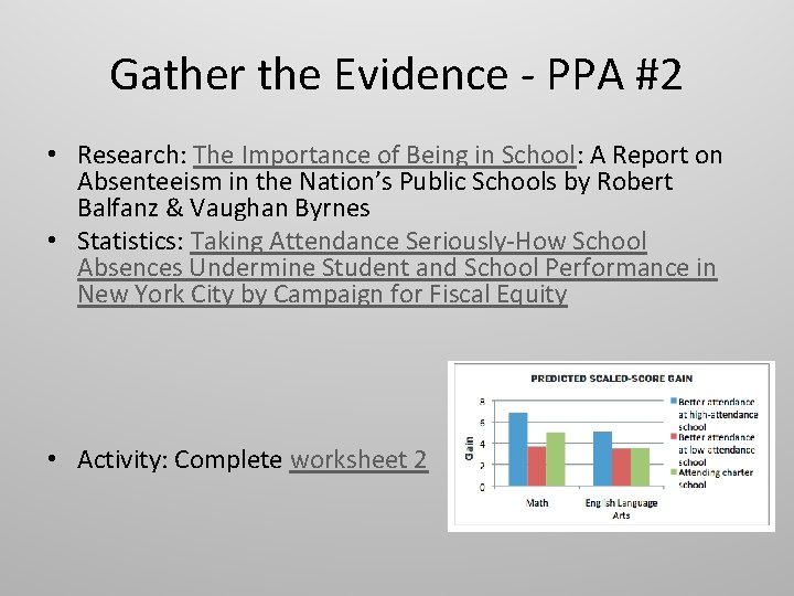 Gather the Evidence - PPA #2 • Research: The Importance of Being in School: