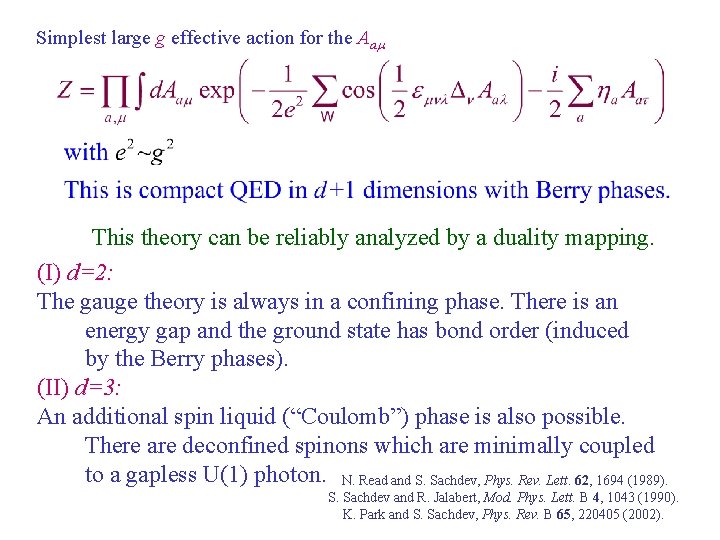 Simplest large g effective action for the Aam This theory can be reliably analyzed