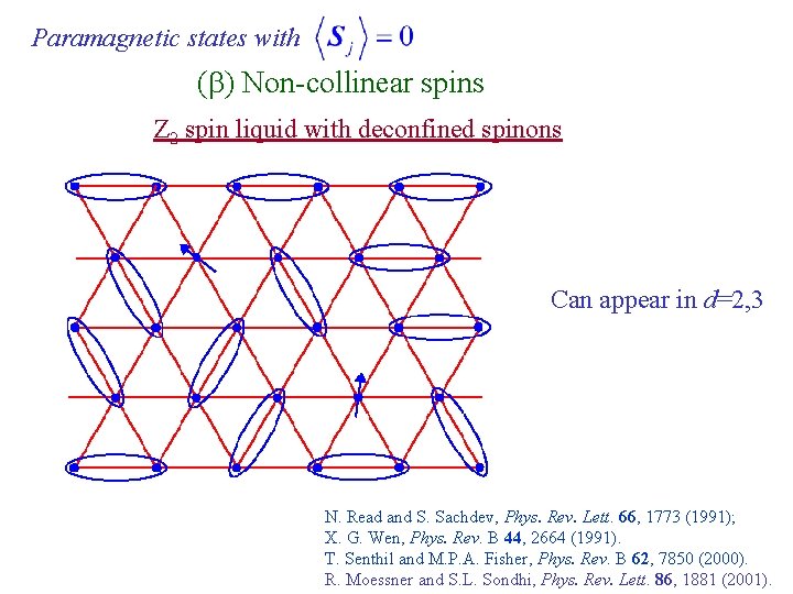 Paramagnetic states with (b) Non-collinear spins Z 2 spin liquid with deconfined spinons Can