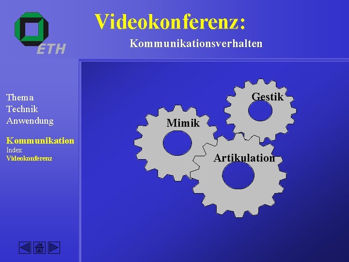 Videokonferenz: ETH Thema Technik Anwendung Kommunikationsverhalten Gestik Mimik Kommunikation Index Videokonferenz Artikulation 