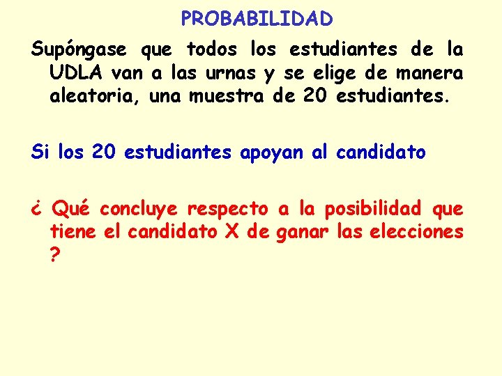 PROBABILIDAD Supóngase que todos los estudiantes de la UDLA van a las urnas y PROBABILIDAD Supóngase que todos los estudiantes de la UDLA van a las urnas y