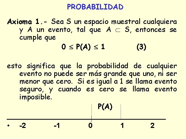PROBABILIDAD Axioma 1. - Sea S un espacio muestral cualquiera y A un evento, PROBABILIDAD Axioma 1. - Sea S un espacio muestral cualquiera y A un evento,