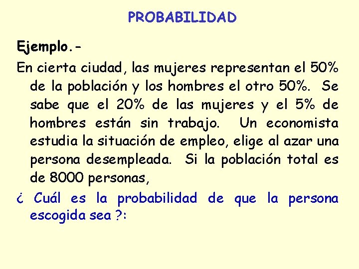 PROBABILIDAD Ejemplo. En cierta ciudad, las mujeres representan el 50% de la población y PROBABILIDAD Ejemplo. En cierta ciudad, las mujeres representan el 50% de la población y