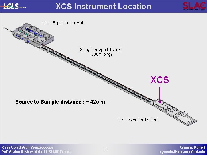 XCS Instrument Location Near Experimental Hall X-ray Transport Tunnel (200 m long) XCS Source