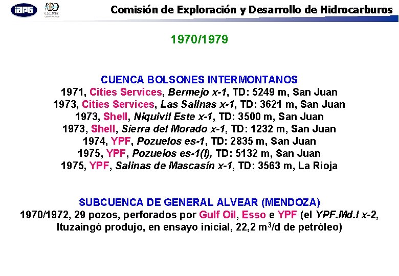 Comisión de Exploración y Desarrollo de Hidrocarburos 1970/1979 CUENCA BOLSONES INTERMONTANOS 1971, Cities Services,