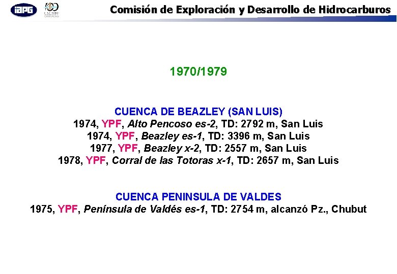 Comisión de Exploración y Desarrollo de Hidrocarburos 1970/1979 CUENCA DE BEAZLEY (SAN LUIS) 1974,