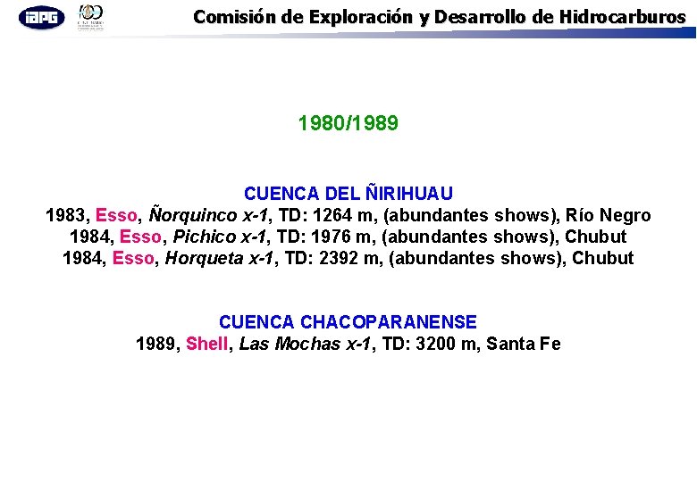 Comisión de Exploración y Desarrollo de Hidrocarburos 1980/1989 CUENCA DEL ÑIRIHUAU 1983, Esso, Ñorquinco