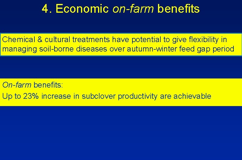 4. Economic on-farm benefits Chemical & cultural treatments have potential to give flexibility in