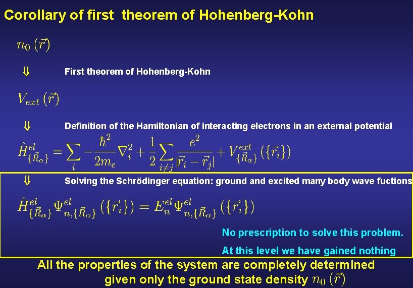 Corollary of first theorem of Hohenberg-Kohn First theorem of Hohenberg-Kohn Definition of the Hamiltonian