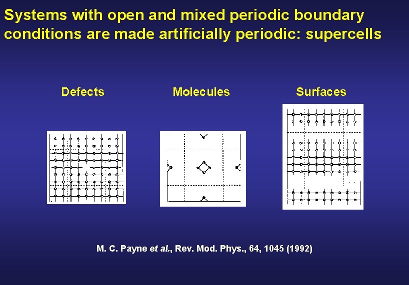 Systems with open and mixed periodic boundary conditions are made artificially periodic: supercells Defects