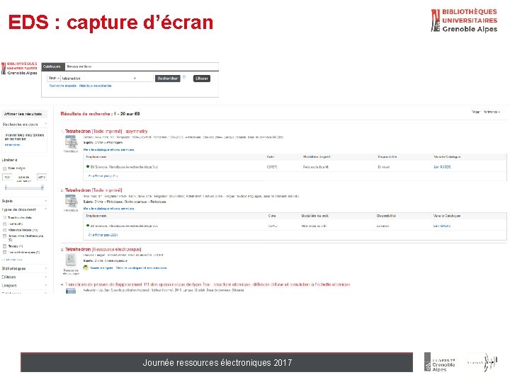 EDS : capture d’écran Journée ressources électroniques 2017 Titre de la présentation - 22