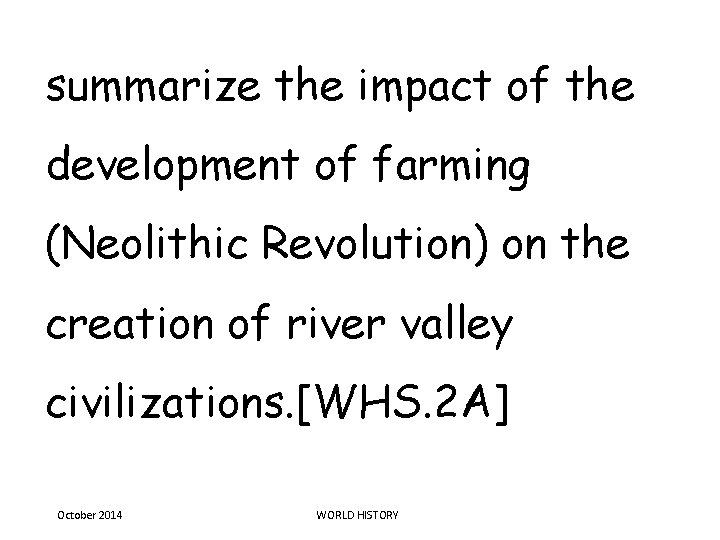 summarize the impact of the development of farming (Neolithic Revolution) on the creation of