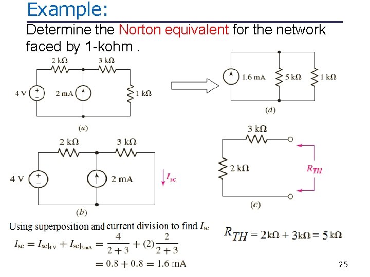 Example: Determine the Norton equivalent for the network faced by 1 -kohm. 25 Example: Determine the Norton equivalent for the network faced by 1 -kohm. 25