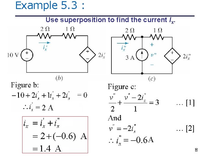 Example 5. 3 : Use superposition to find the current Ix. 8 Example 5. 3 : Use superposition to find the current Ix. 8