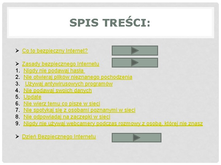 SPIS TREŚCI: Ø Co to bezpieczny Internet? Ø 1. 2. 3. 4. 5. 6.