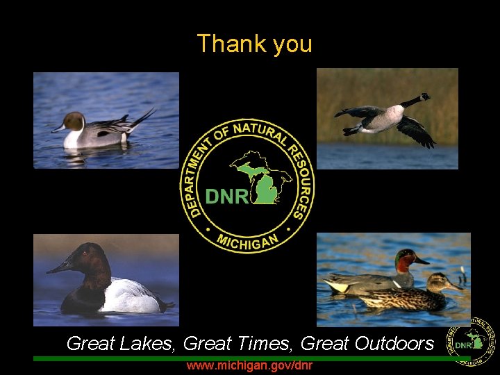 Thank you Great Lakes, Great Times, Great Outdoors www. michigan. gov/dnr 