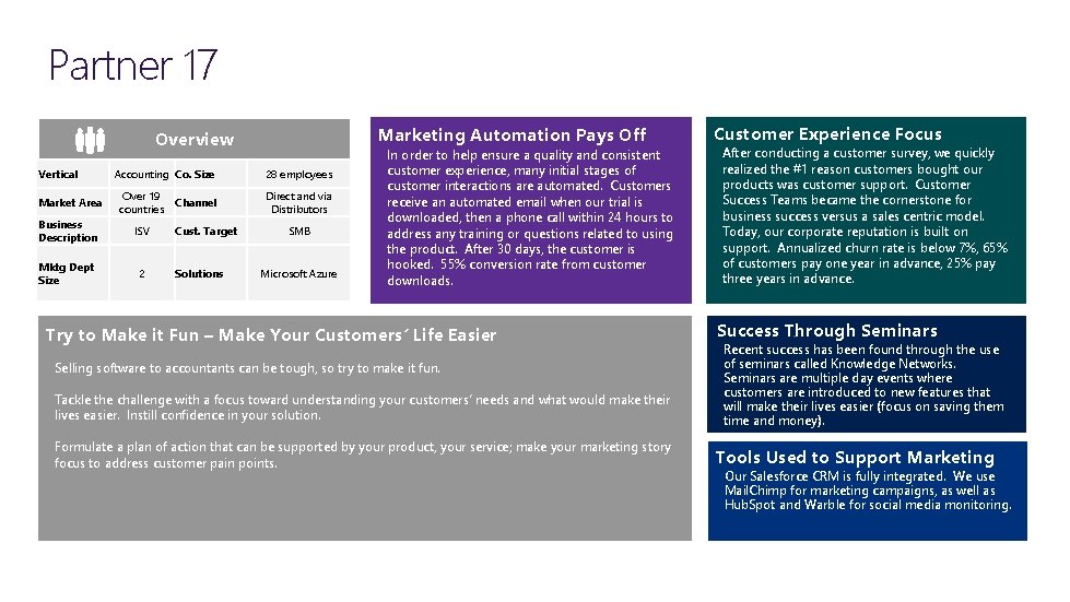 Partner 17 Marketing Automation Pays Off Overview Vertical Accounting Co. Size Market Area Over