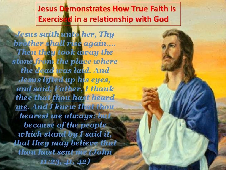 Jesus Demonstrates How True Faith is Exercised in a relationship with God Jesus saith