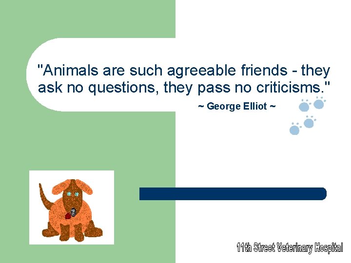 "Animals are such agreeable friends - they ask no questions, they pass no criticisms.